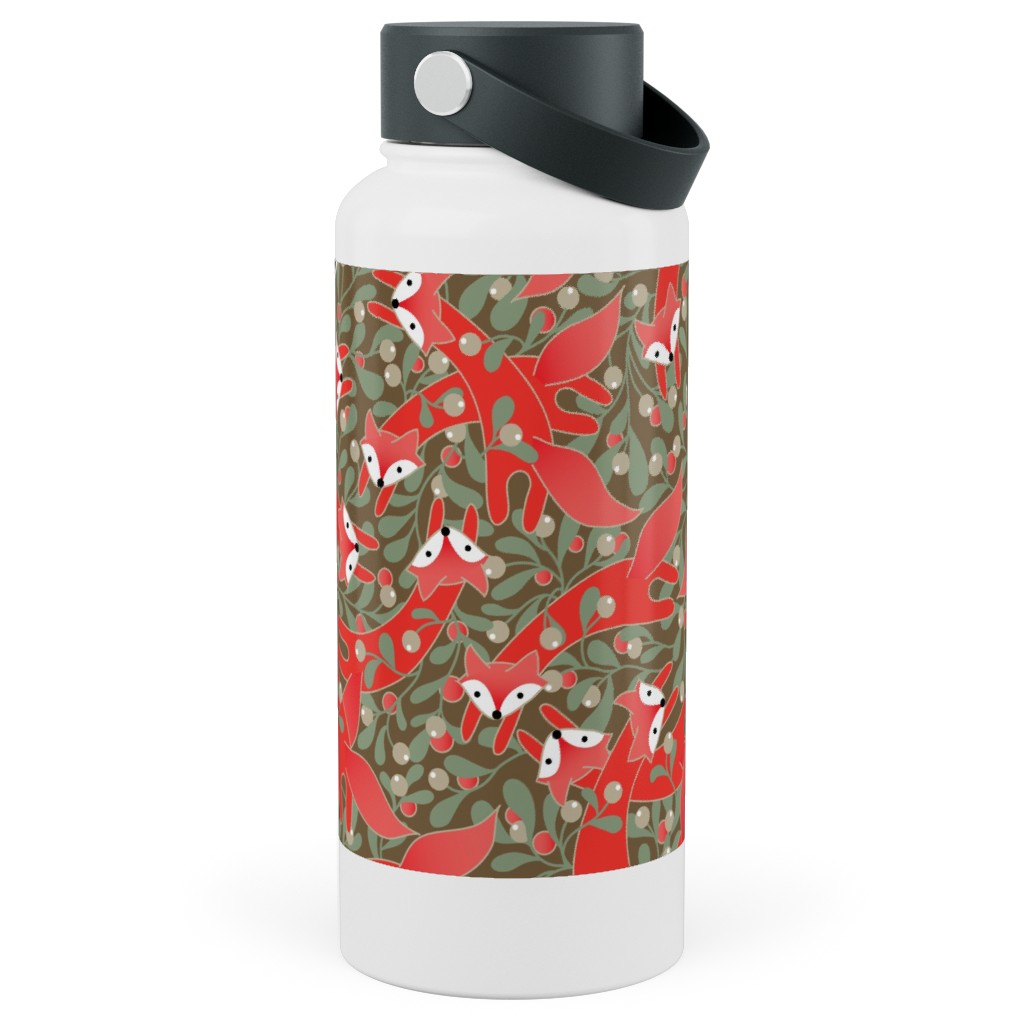 Red Fox Mistletoe Stainless Steel Wide Mouth Water Bottle, 30oz, Wide Mouth, Red, Red