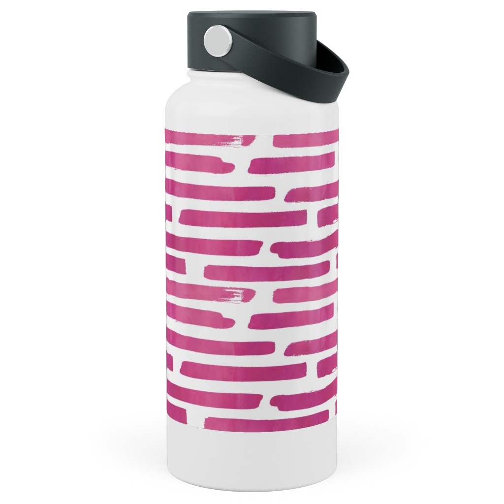 Watercolor Stripes - Berry Stainless Steel Wide Mouth Water Bottle, 30oz, Wide Mouth, Purple