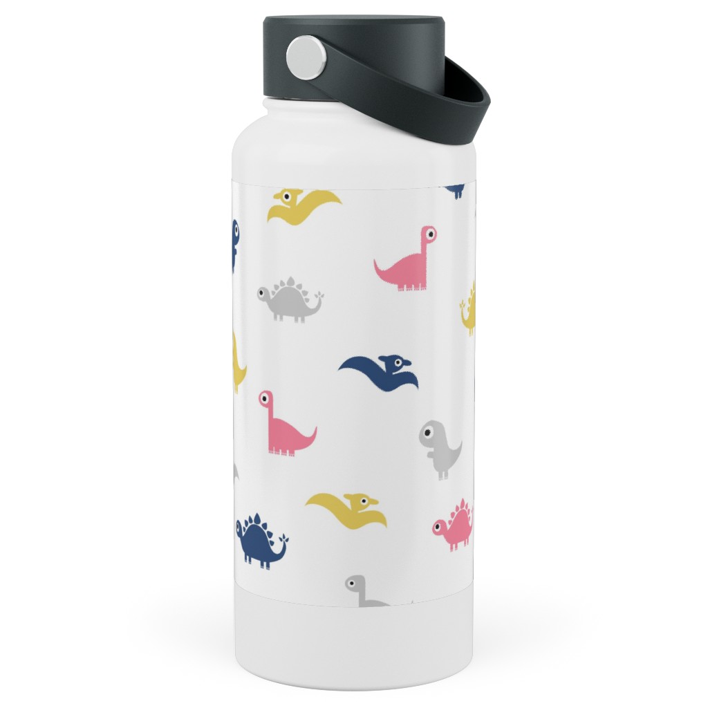 Dino Print - Multi Stainless Steel Wide Mouth Water Bottle, 30oz, Wide Mouth, Multicolor