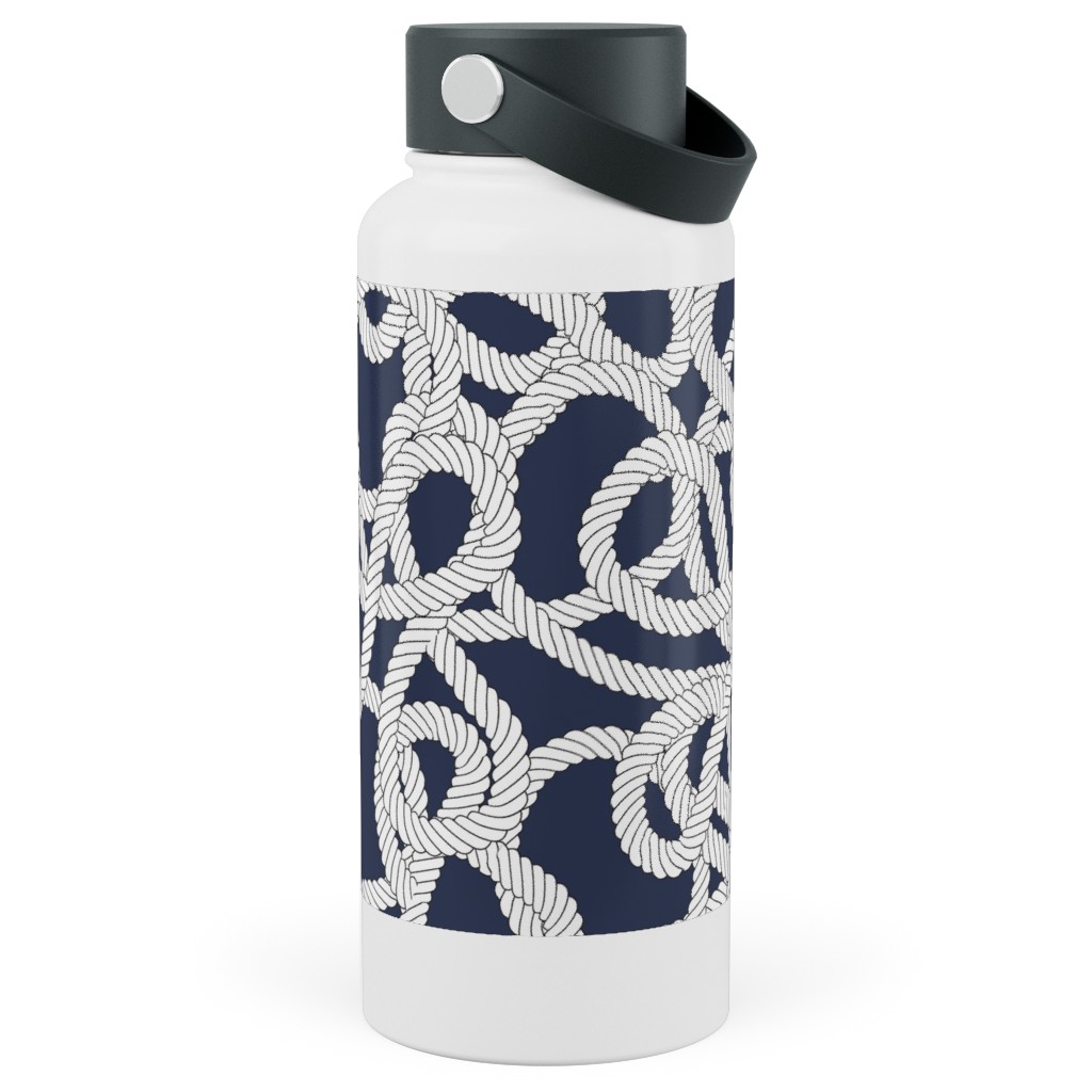 Nautical Rope Knots in Navy Stainless Steel Wide Mouth Water Bottle, 30oz, Wide Mouth, Blue, True Blue