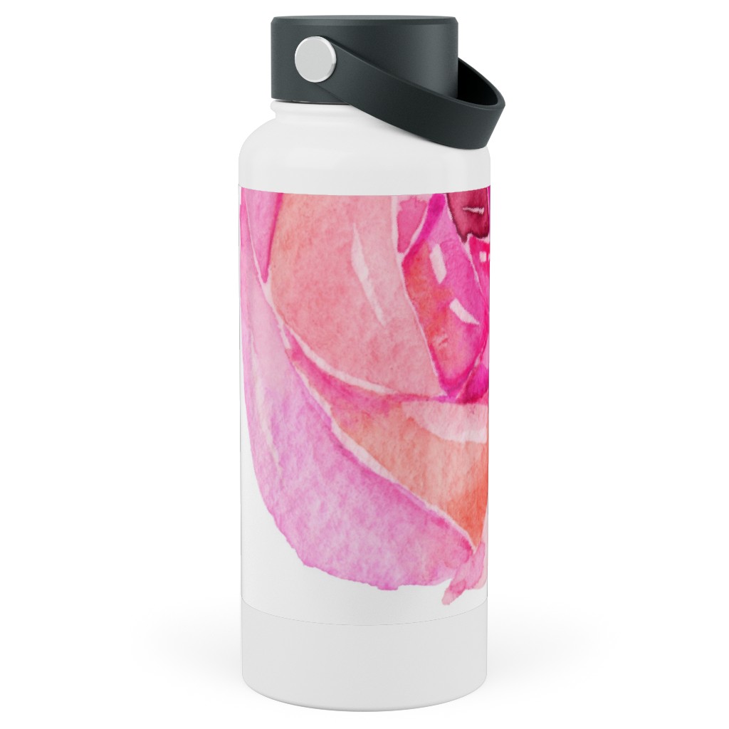 Spring Peonies, Roses, and Poppies - Pink Stainless Steel Wide Mouth Water Bottle, 30oz, Wide Mouth, Pink