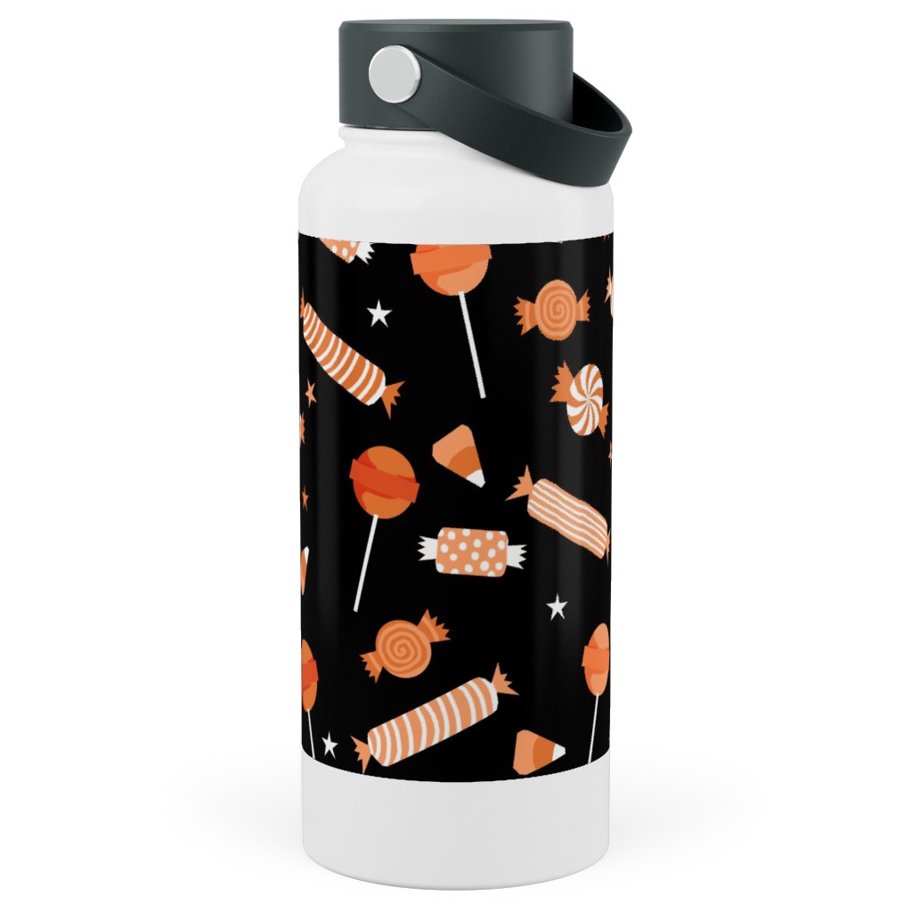 Halloween Candy - Orange and Black Stainless Steel Wide Mouth Water Bottle, 30oz, Wide Mouth, Black, Black