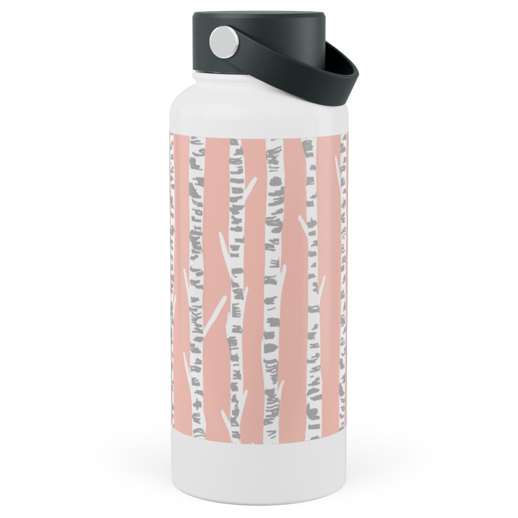 Birch Tree - Pink Stainless Steel Wide Mouth Water Bottle, 30oz, Wide Mouth, Pink