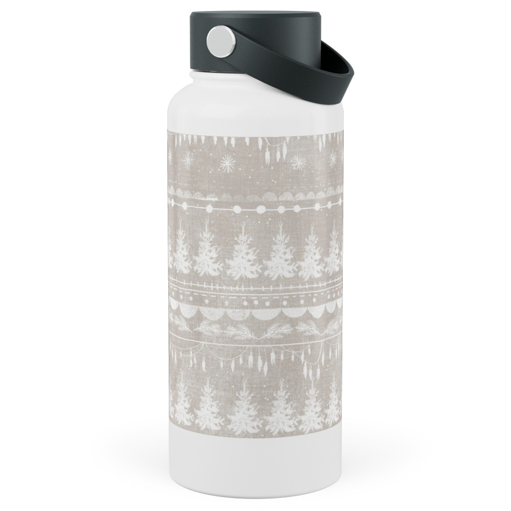 Vintage Christmas Stripe Stainless Steel Wide Mouth Water Bottle, 30oz, Wide Mouth, Gray