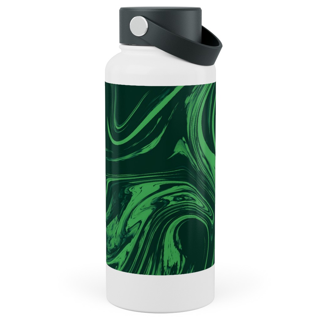 Marbled Paper - Deep Emerald Stainless Steel Wide Mouth Water Bottle, 30oz, Wide Mouth, Green