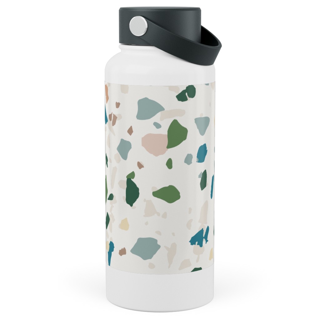 Terrazzo - Green on Cream Stainless Steel Wide Mouth Water Bottle, 30oz, Wide Mouth, Green