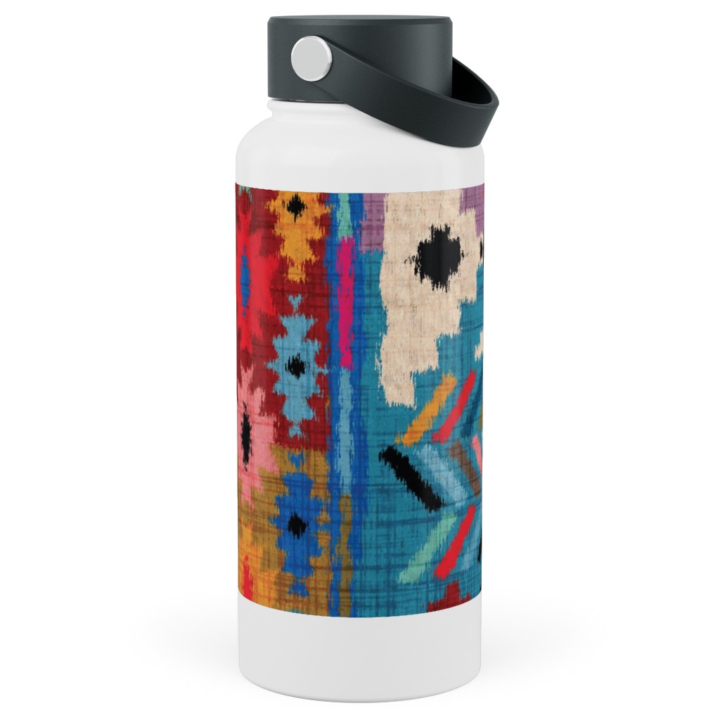 Kilim Ikat - Multi Stainless Steel Wide Mouth Water Bottle, 30oz, Wide Mouth, Multicolor