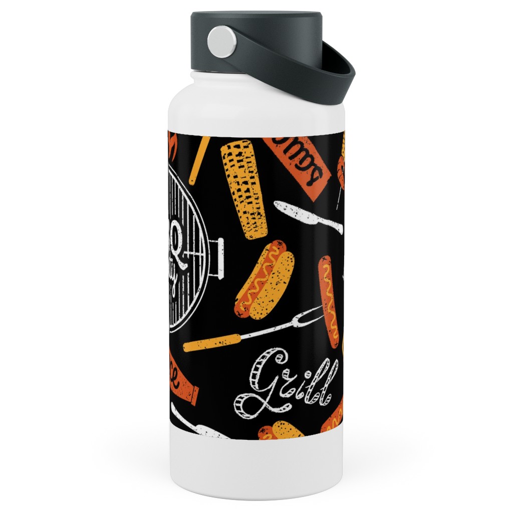 Bbq - Dark Stainless Steel Wide Mouth Water Bottle, 30oz, Wide Mouth, Black