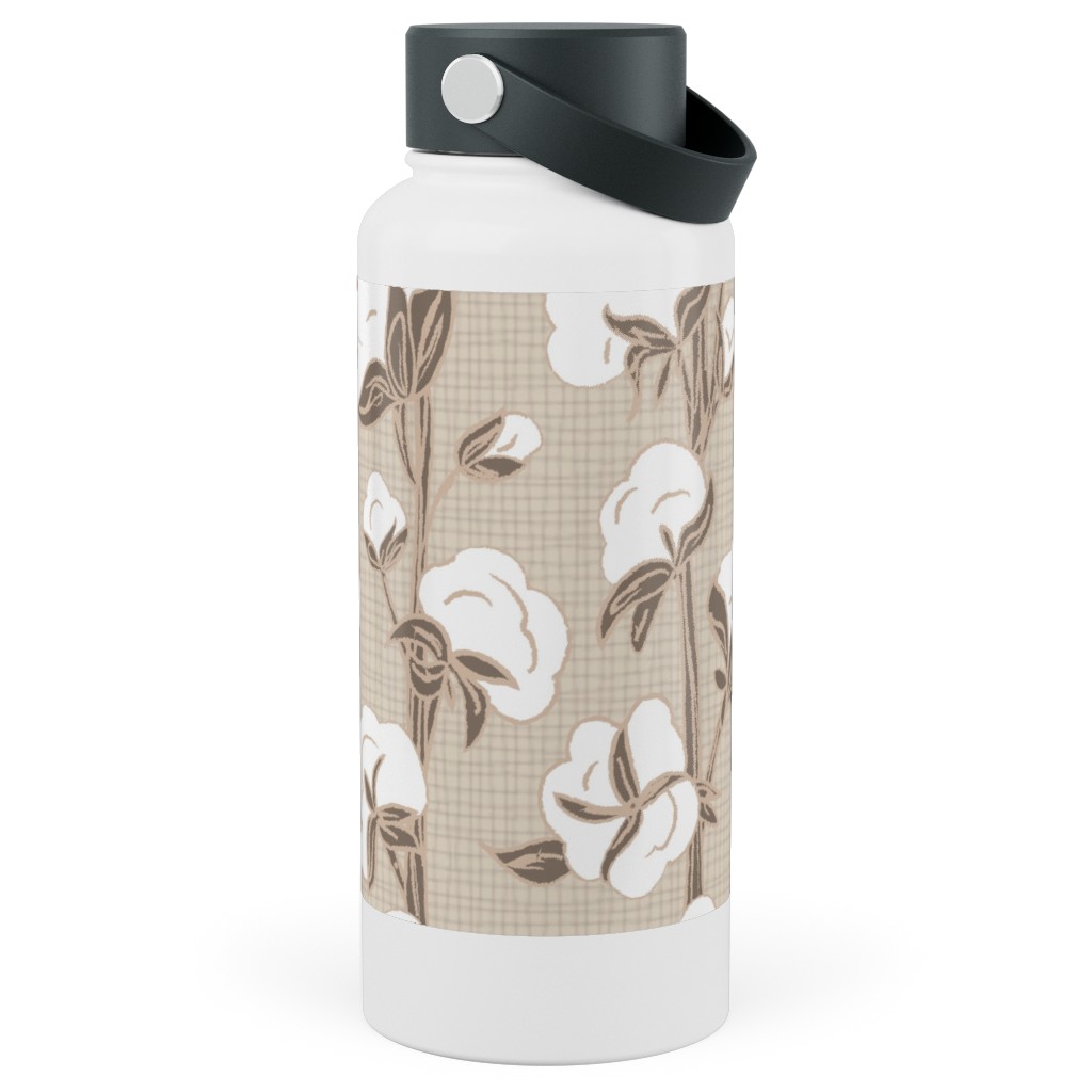 Cotton Stalk Stripe - Brown Stainless Steel Wide Mouth Water Bottle, 30oz, Wide Mouth, Beige, Pearl