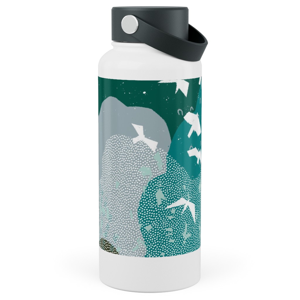 Forest Bird's Eye View - Green Stainless Steel Wide Mouth Water Bottle, 30oz, Wide Mouth, Green