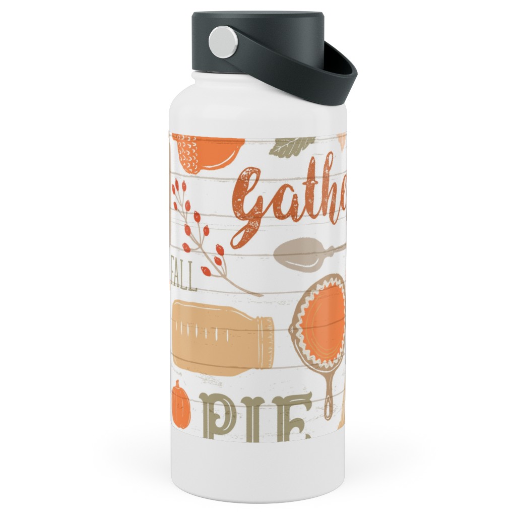 Gather Round & Give Thanks - a Fall Festival of Food, Fun, Family, Friends, and Pie! Stainless Steel Wide Mouth Water Bottle, 30oz, Wide Mouth, Orange