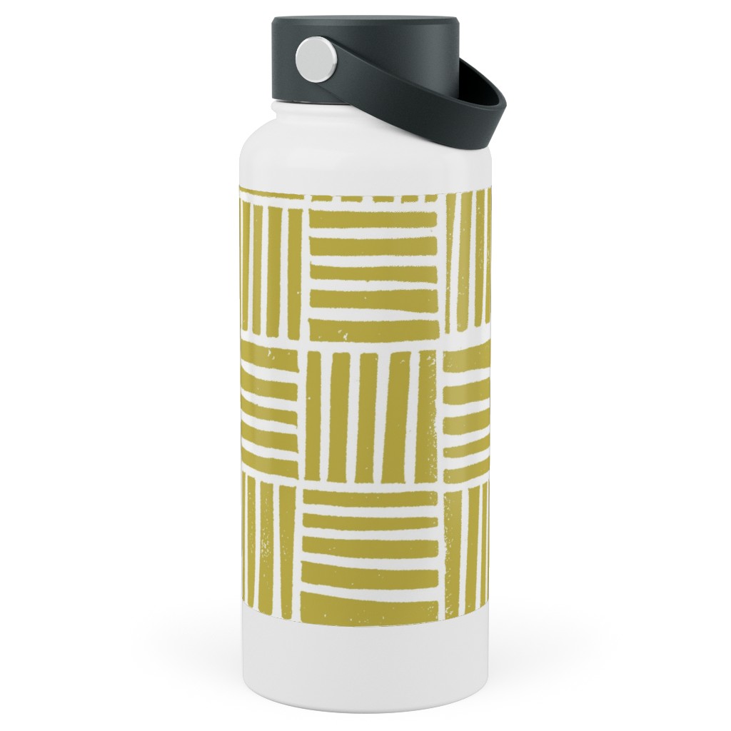 Thatch Stripe Grid - Yellow Stainless Steel Wide Mouth Water Bottle, 30oz, Wide Mouth, Yellow