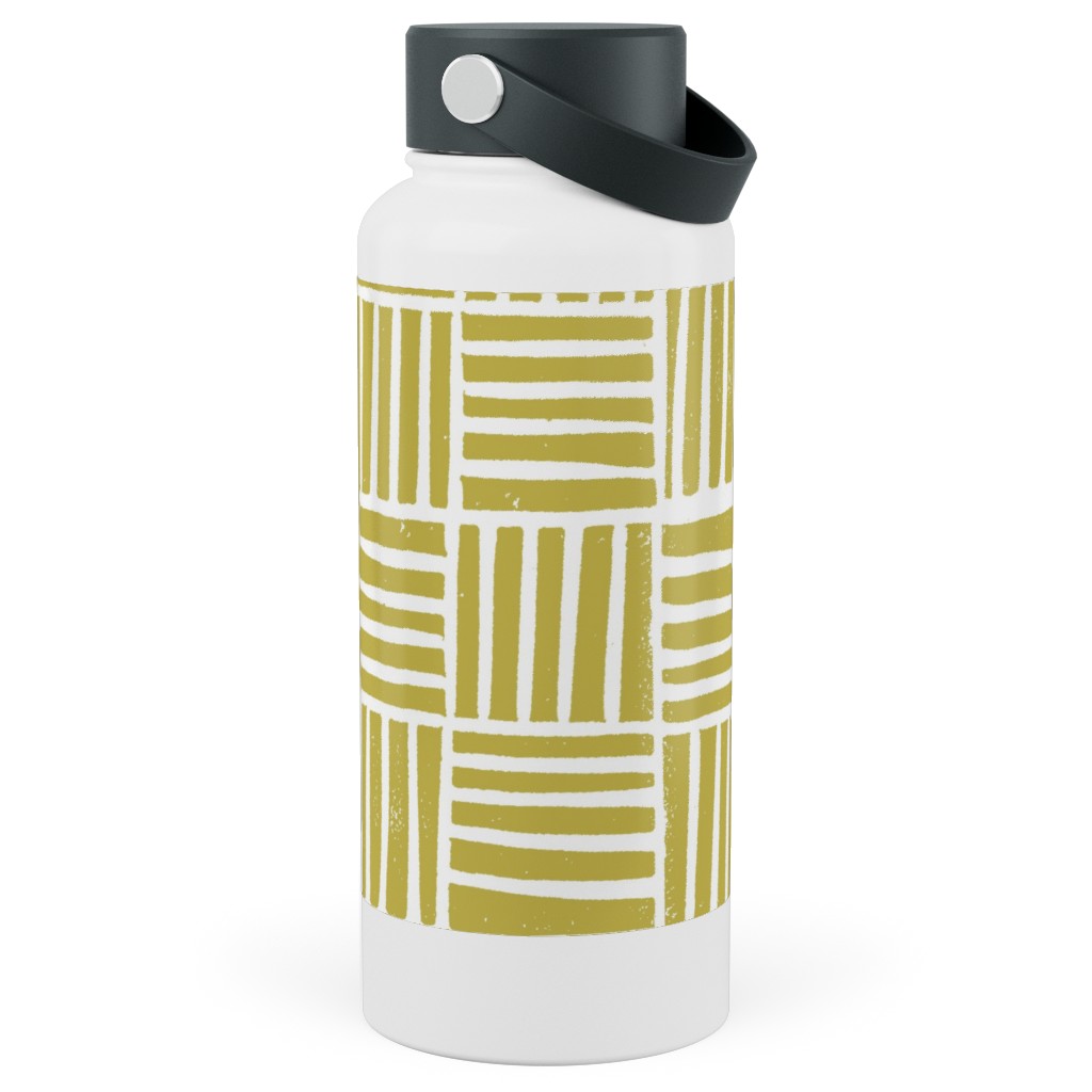 Thatch Stripe Grid - Yellow Stainless Steel Wide Mouth Water Bottle, 30oz, Wide Mouth, Yellow, Classic Yellow