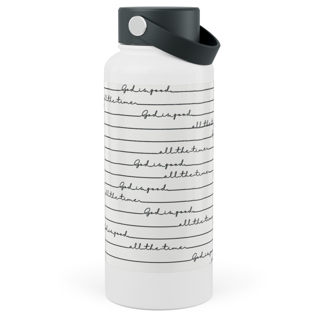 God Is Good - Black and White Stainless Steel Wide Mouth Water Bottle, 30oz, Wide Mouth, White