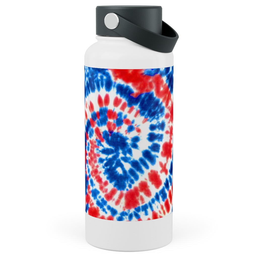 Tie Dye - Blue, Red and White Stainless Steel Wide Mouth Water Bottle, 30oz, Wide Mouth, Multicolor
