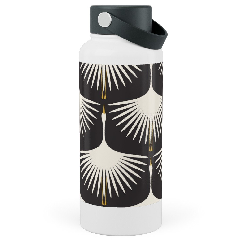 Art Deco Swans Stainless Steel Wide Mouth Water Bottle, 30oz, Wide Mouth, Black