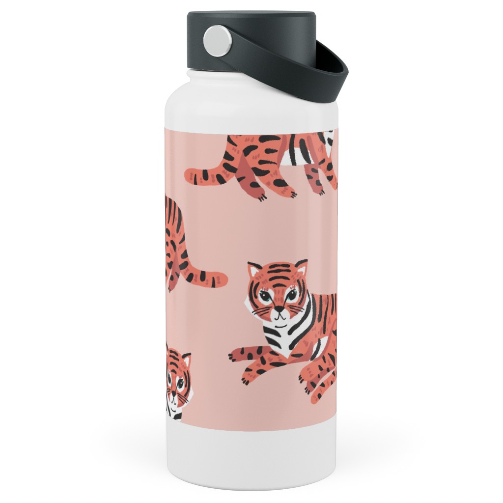 Jungle Tigers - Blush and Coral Stainless Steel Wide Mouth Water Bottle, 30oz, Wide Mouth, Pink