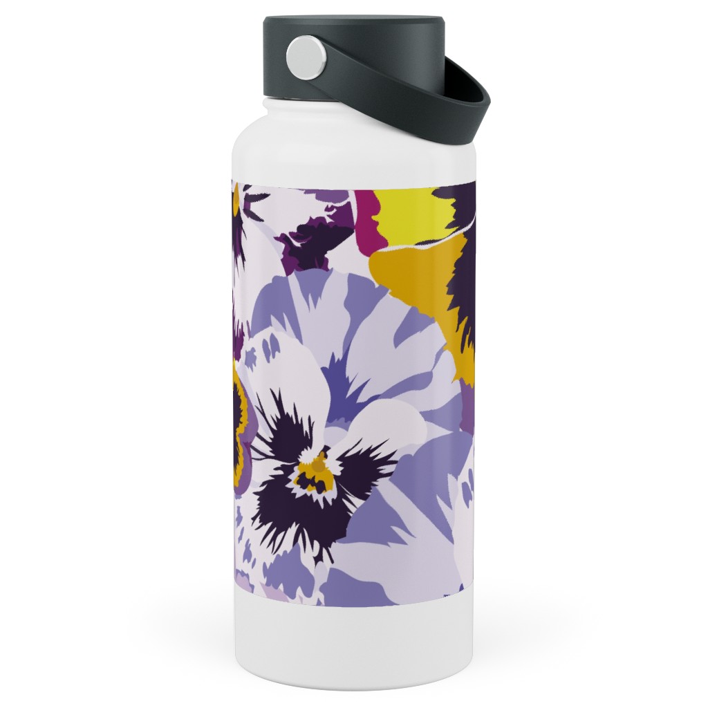 Pansy By Numbers - Purple Stainless Steel Wide Mouth Water Bottle, 30oz, Wide Mouth, Purple, Purple