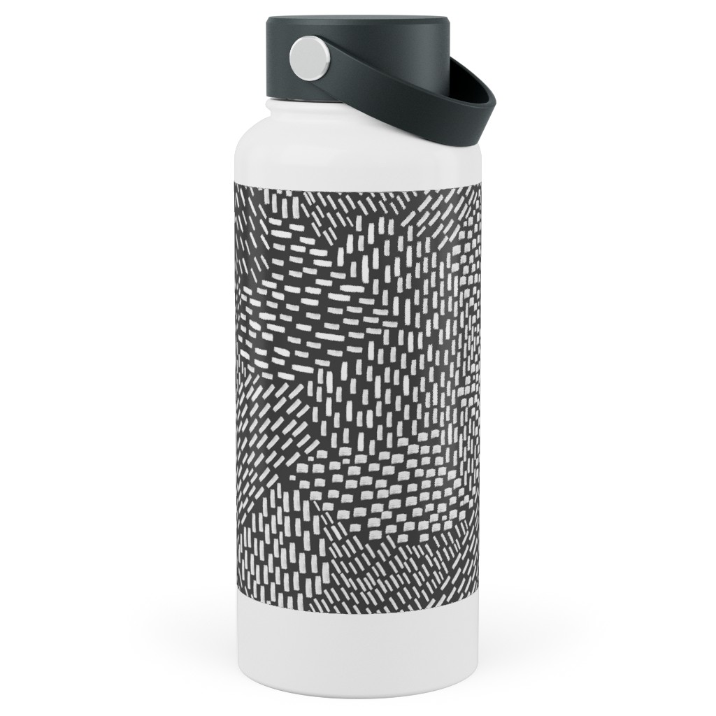 Abstract Brushstrokes Stainless Steel Wide Mouth Water Bottle, 30oz, Wide Mouth, Black, Gray