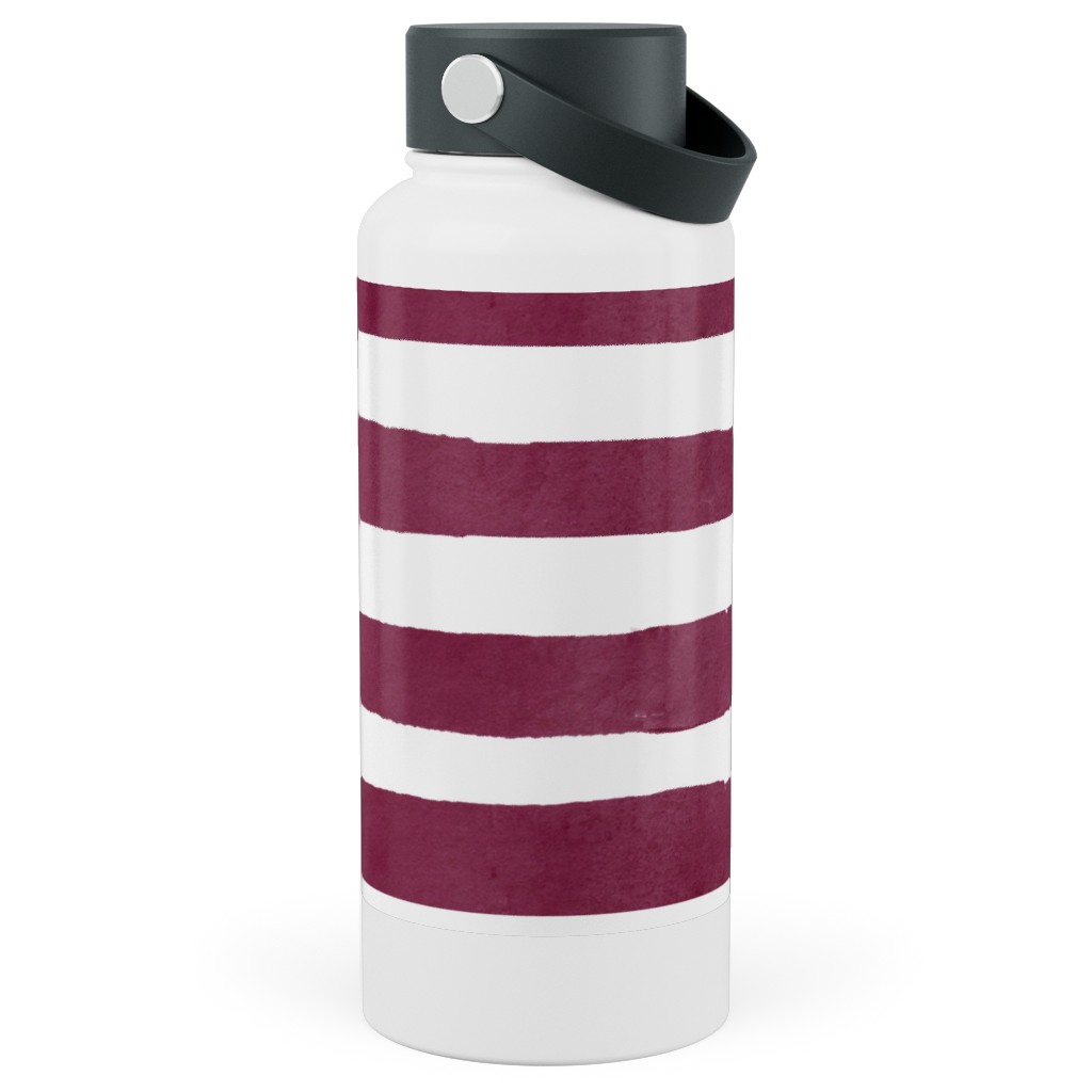 Stripe - Maroon Stainless Steel Wide Mouth Water Bottle, 30oz, Wide Mouth, Red, Red