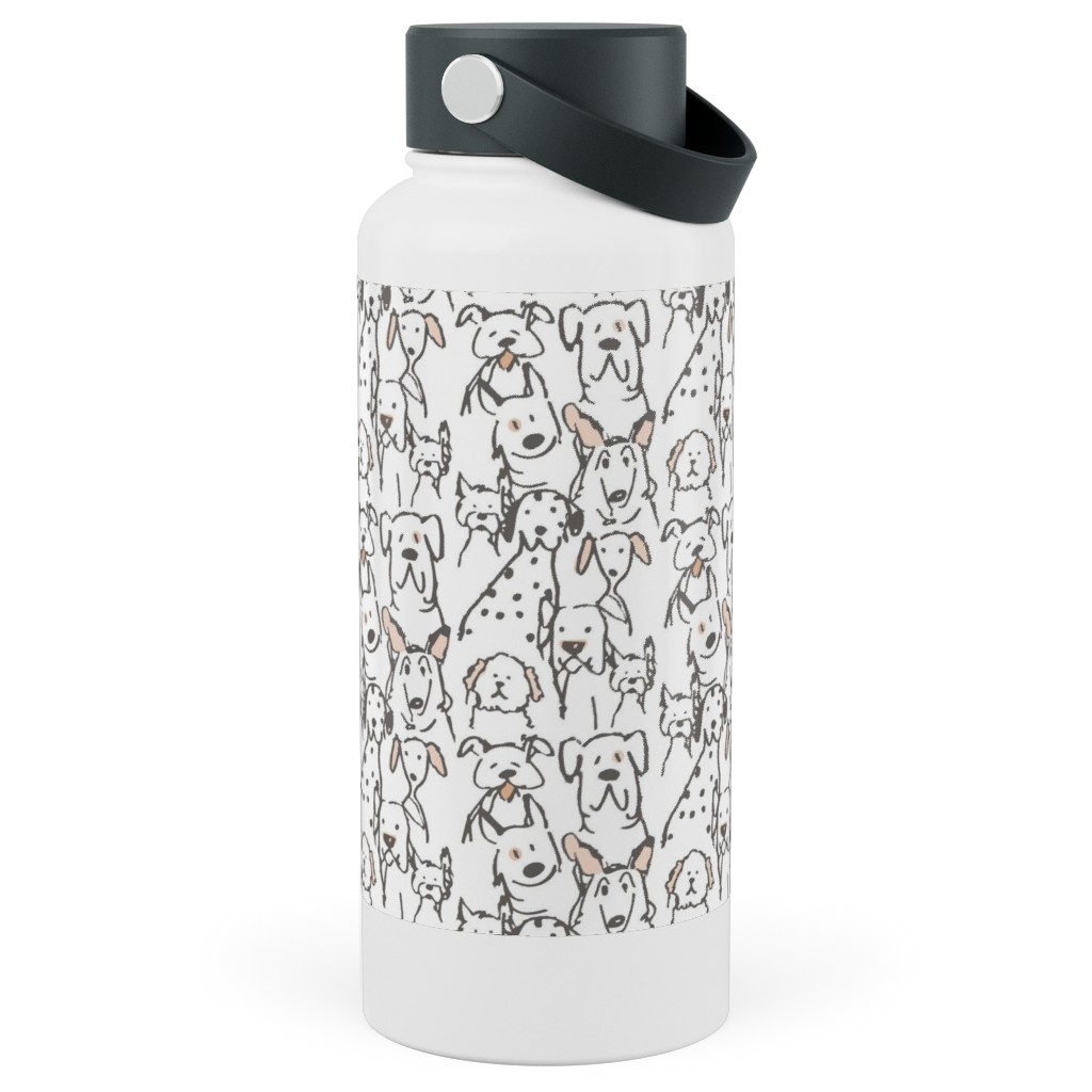 Peach Pop Doodle Dogs - Black and White Stainless Steel Wide Mouth Water Bottle, 30oz, Wide Mouth, White