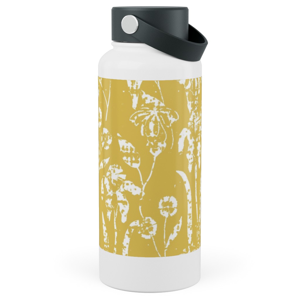 Distressed Iris - Sunshine Stainless Steel Wide Mouth Water Bottle, 30oz, Wide Mouth, Yellow