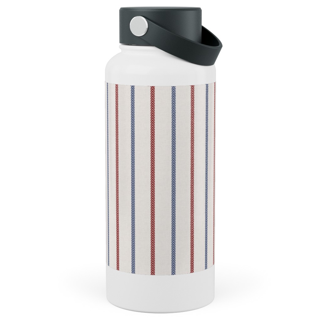 Baseball Ball Stitch Ticking Stripe on Soft Gray Stainless Steel Wide Mouth Water Bottle, 30oz, Wide Mouth, Beige
