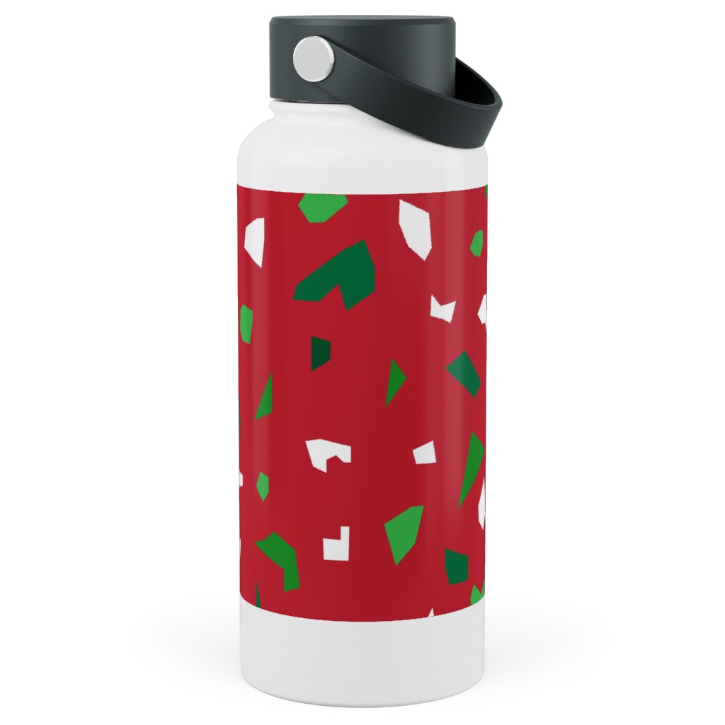 Christmas Terrazzo Stainless Steel Wide Mouth Water Bottle, 30oz, Wide Mouth, Red