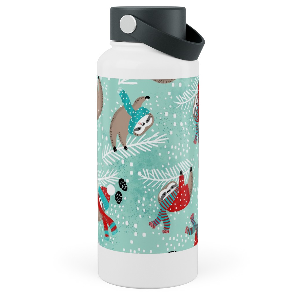 Snowy Sloths - Multi Stainless Steel Wide Mouth Water Bottle, 30oz, Wide Mouth, Multicolor