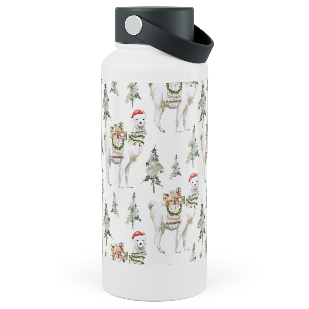Winter Christmas Llama Stainless Steel Wide Mouth Water Bottle, 30oz, Wide Mouth, Multicolor