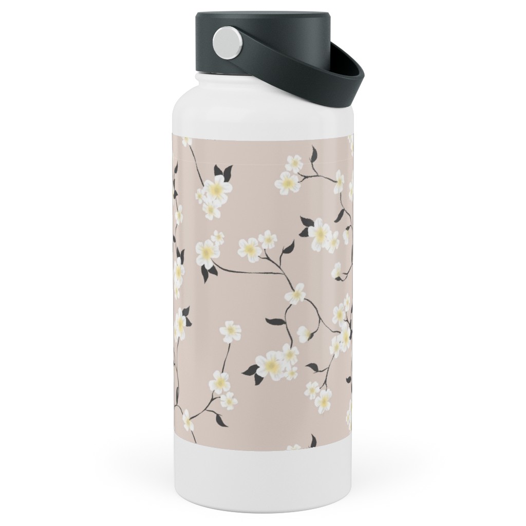 Climbing Flower - Pink Stainless Steel Wide Mouth Water Bottle, 30oz, Wide Mouth, Pink