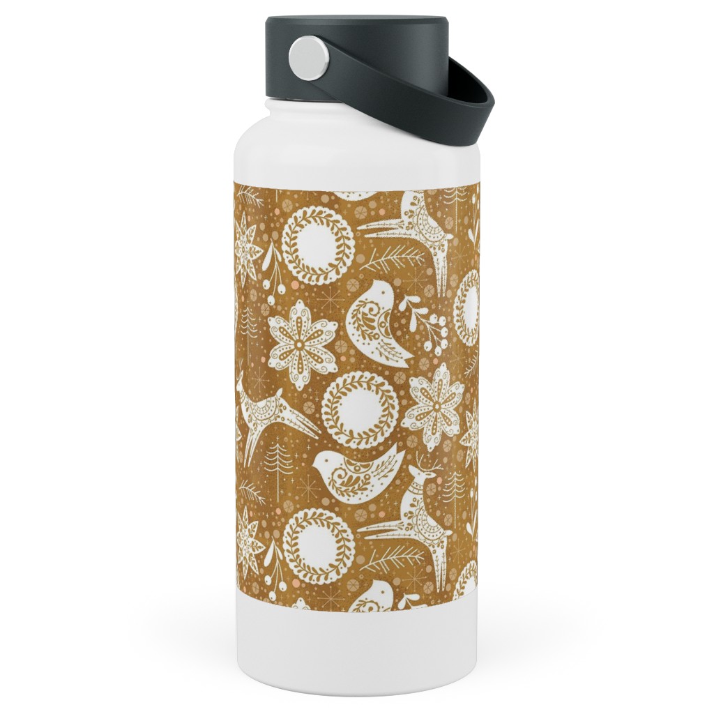 Gingerbread Forest - Brown Stainless Steel Wide Mouth Water Bottle, 30oz, Wide Mouth, Brown, Brown
