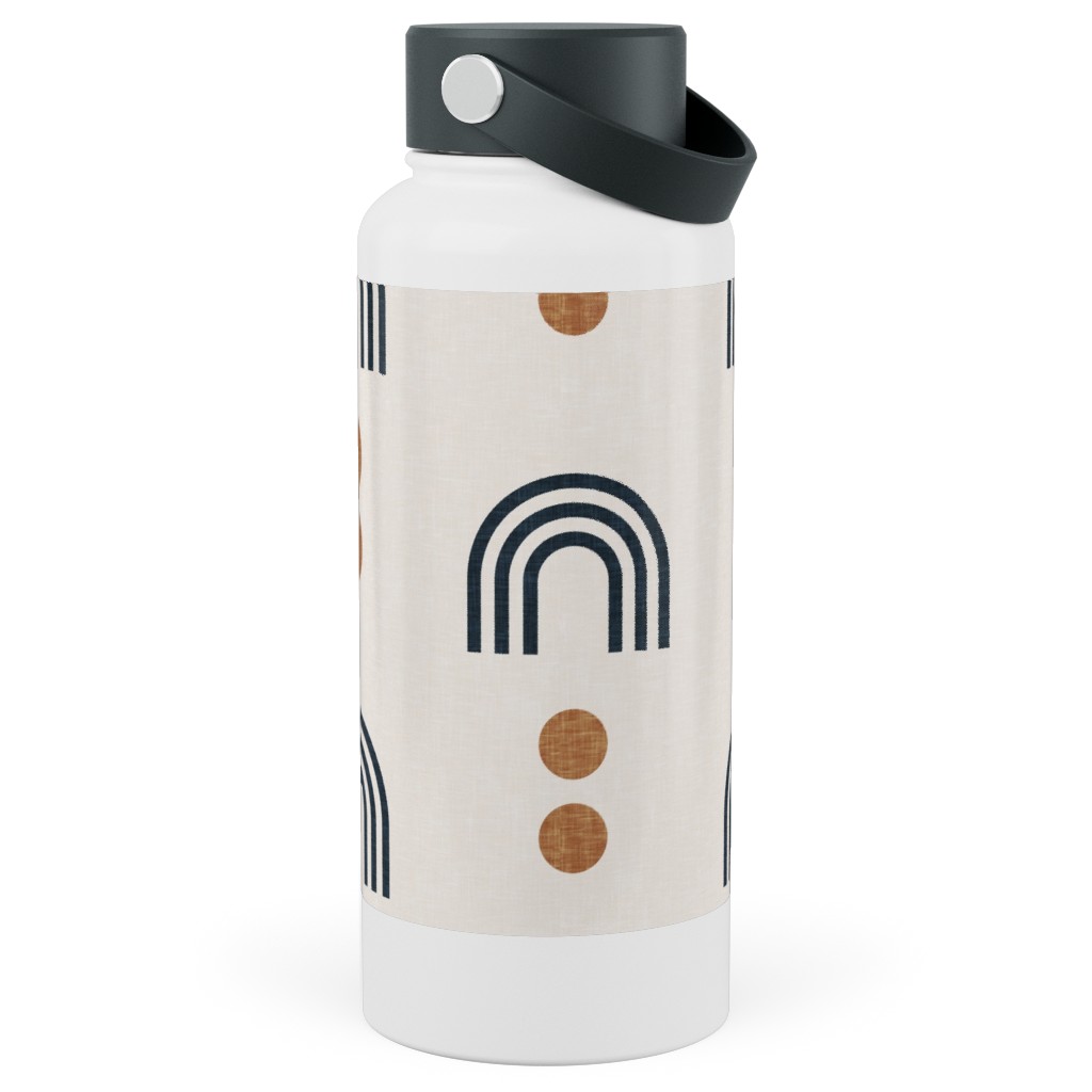 Aria Geometric Rainbow Stainless Steel Wide Mouth Water Bottle, 30oz, Wide Mouth, Beige, Antique White