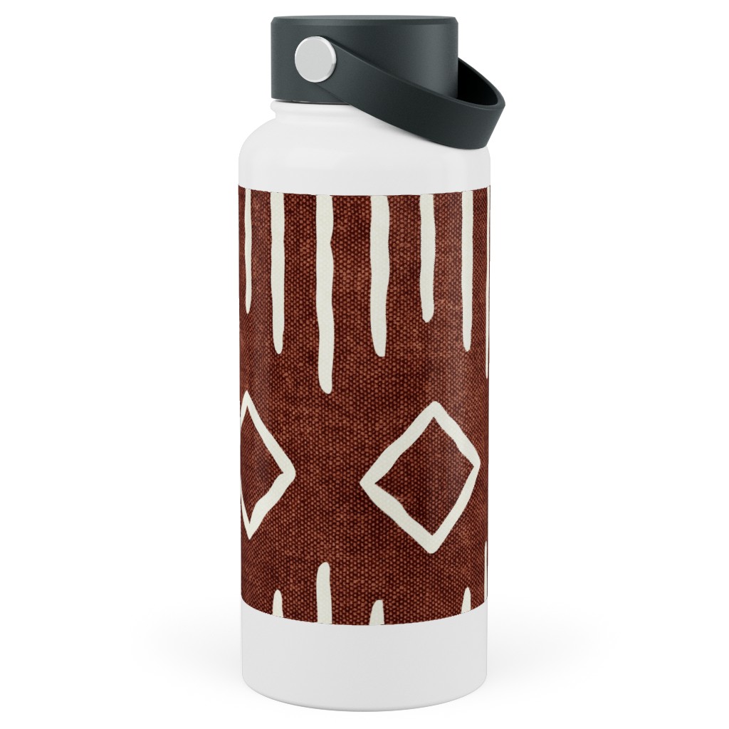Diamond Mud Cloth Stainless Steel Wide Mouth Water Bottle, 30oz, Wide Mouth, Brown, Chestnut