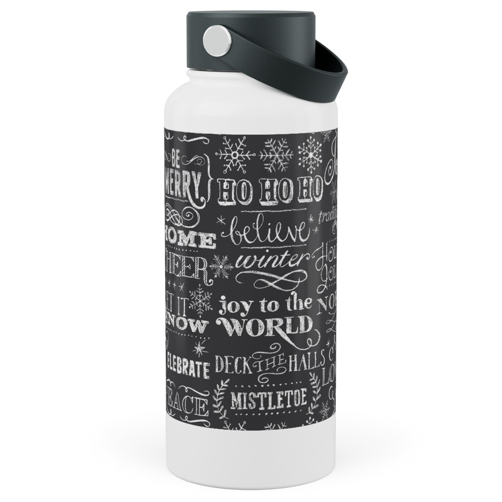 Christmas Sayings in Chalk Stainless Steel Wide Mouth Water Bottle, 30oz, Wide Mouth, Gray