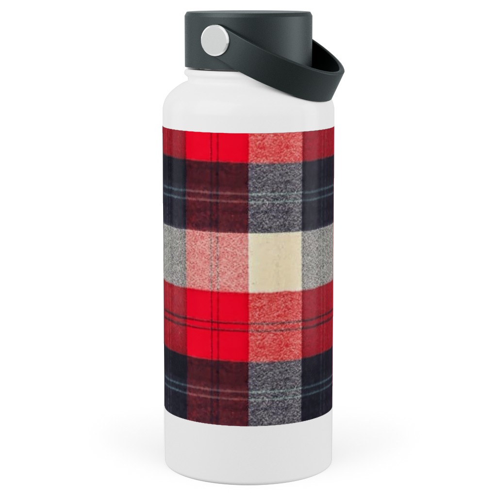 Lumberjack Flannel Buffalo Plaid - Red Stainless Steel Wide Mouth Water Bottle, 30oz, Wide Mouth, Red, Red