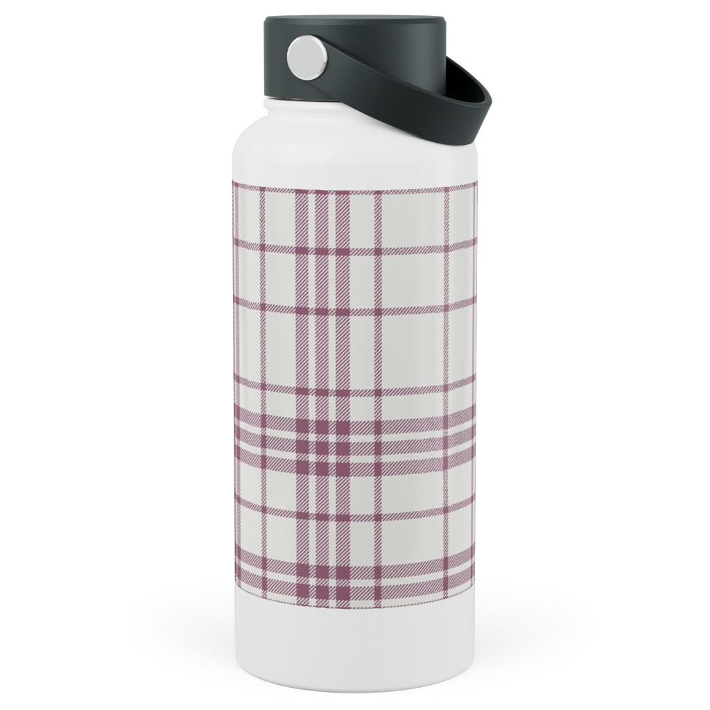 Tartan Check Stainless Steel Wide Mouth Water Bottle, 30oz, Wide Mouth, Purple
