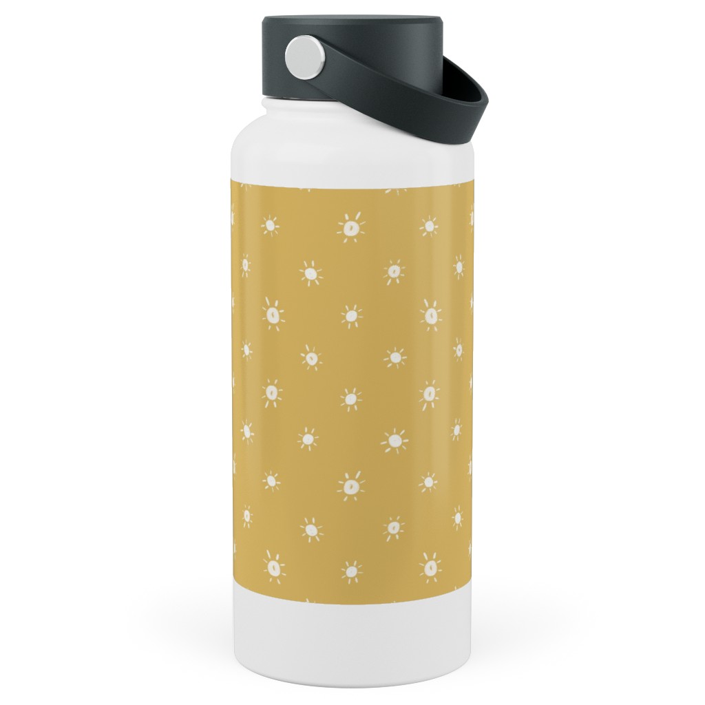 Dotted Suns - Yellow Stainless Steel Wide Mouth Water Bottle, 30oz, Wide Mouth, Yellow