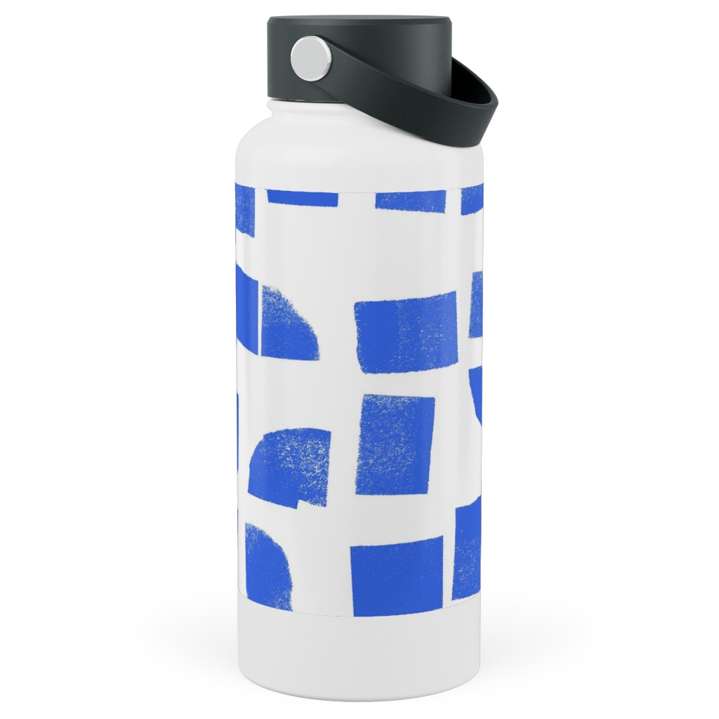 Blue Check Stainless Steel Wide Mouth Water Bottle, 30oz, Wide Mouth, Blue