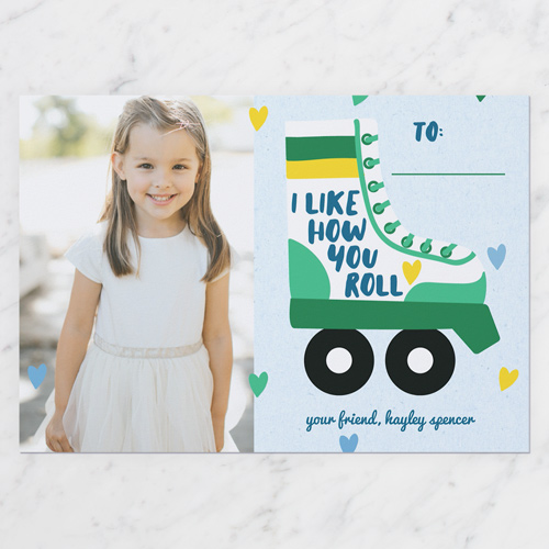 On a Roll Valentine's Card, Blue, Pearl Shimmer Cardstock, Square