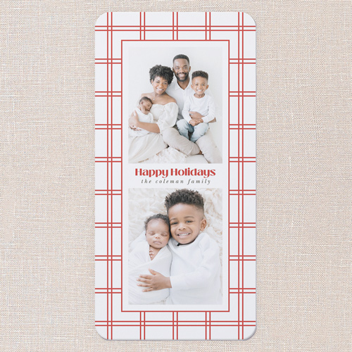 Windowpane Wishes Holiday Card, Red, 4x8 Flat, Holiday, 100% Recycled Cardstock ?, Rounded