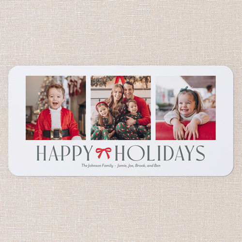 Bow Motif Holiday Card, White, 4x8 Flat, Holiday, Matte, Signature Smooth Cardstock, Rounded, White