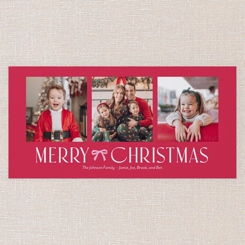 Bow Motif Holiday Card, Red, 4x8 Flat, Christmas, Matte, Signature Smooth Cardstock, Square