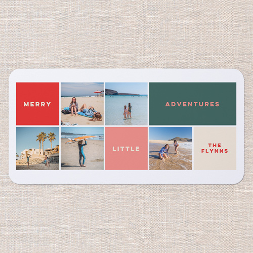 Adventurous Grid Holiday Card, Red, 4x8 Flat, Holiday, Pearl Shimmer Cardstock, Rounded, Apple