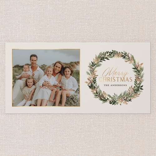 Golden Wreath Collage Holiday Card, Beige, 4x8 Flat, Christmas, Standard Smooth Cardstock, Square, Cream