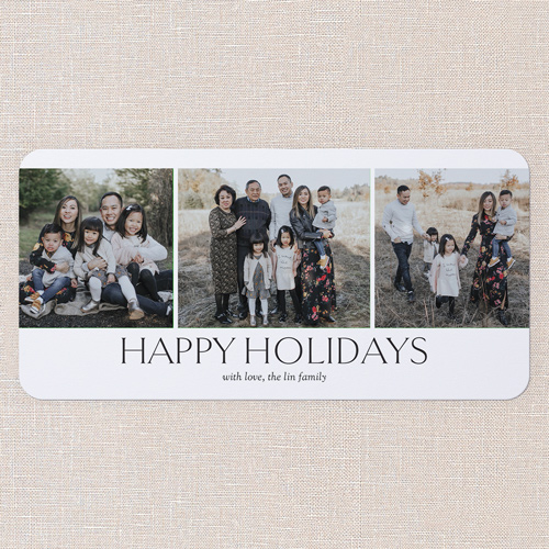 Timeless Trio Holiday Card, White, 4x8 Flat, Holiday, Standard Smooth Cardstock, Rounded, White