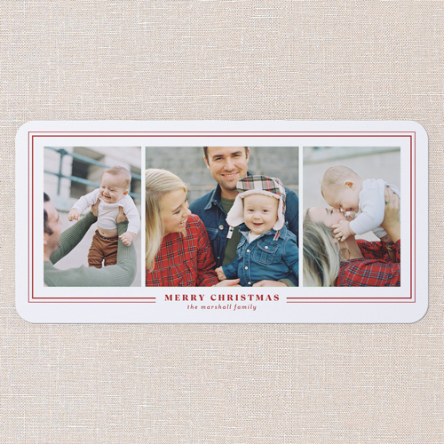 Heritage Lines Holiday Card, Red, 4x8 Flat, Christmas, Matte, Signature Smooth Cardstock, Rounded, Apple