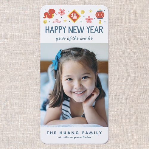 Spectacular Icons Lunar New Year Card, White, 4x8 Flat, 100% Recycled Cardstock , Rounded