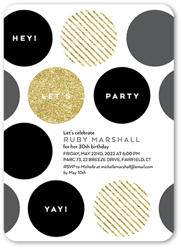 Big Bold Dots Party Invitation, Black, 5x7 Flat, Standard Smooth Cardstock, Rounded, Black