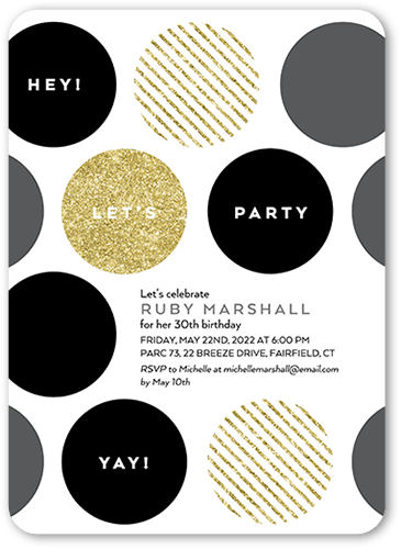 Big Bold Dots Party Invitation, Black, 5x7 Flat, 100% Recycled Cardstock ?, Rounded